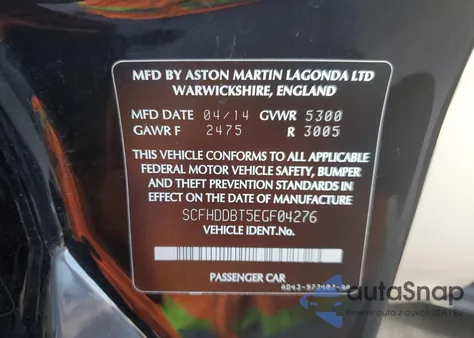 2014 Aston Martin Rapide from USA, damaged, VIN SCFHDDBT5EGF04276